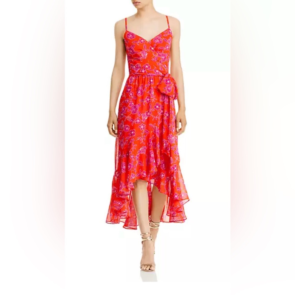 Final Price - Eliza J - Side Tie Floral Chiffon Midi Dress